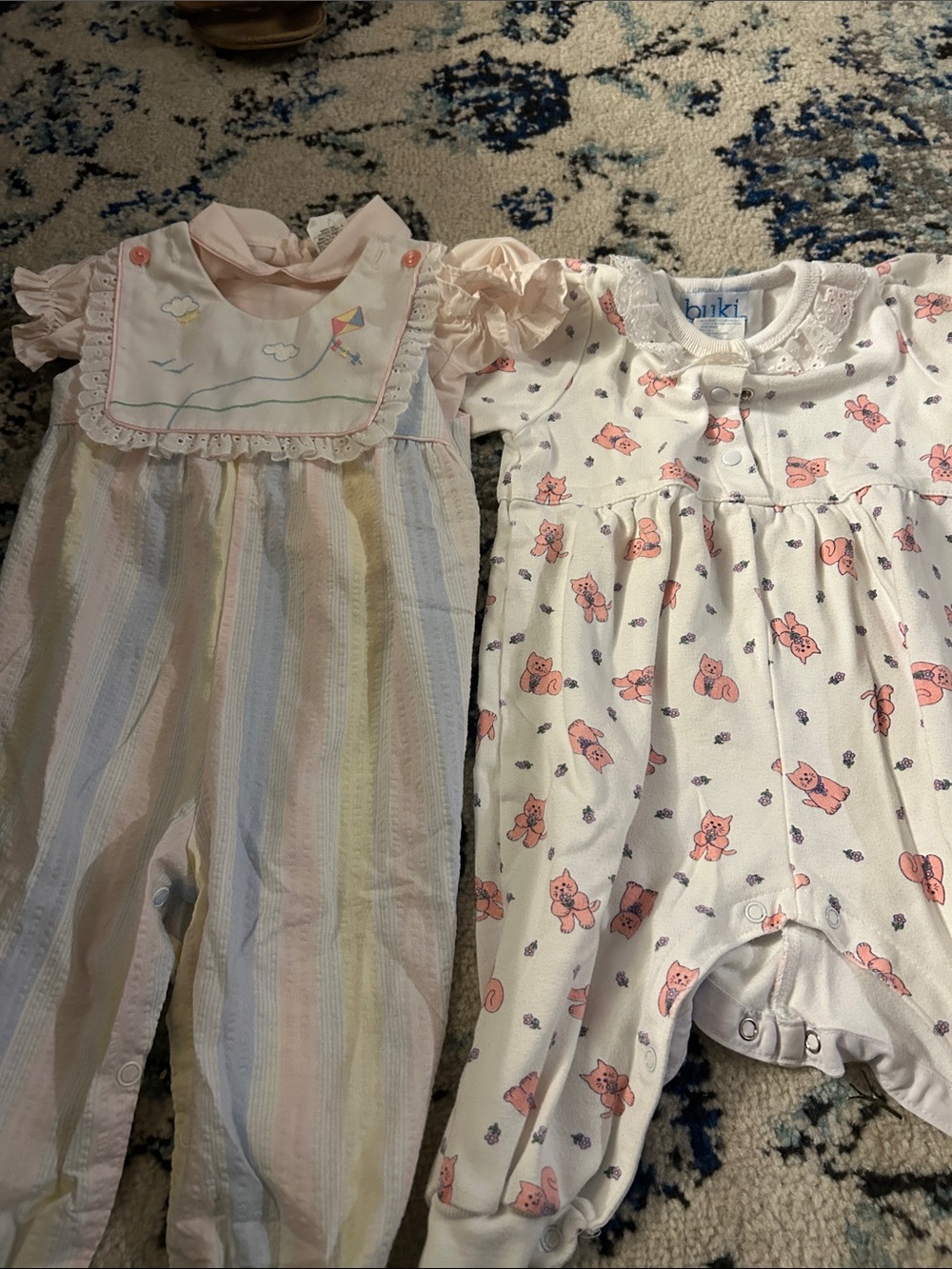 Vintage Baby Girl Bundle Buki Kitten Romper & Kite Romper 6-9M